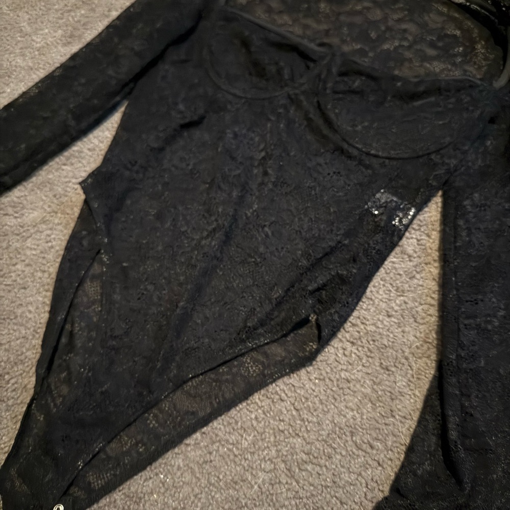Fashion Nova Black Lace Bodysuit